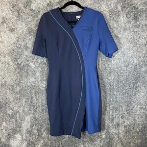 Alaska by Luly Yang Dress Womens 2 Navy Blue Colorblock Uniform Sheath Zip Back